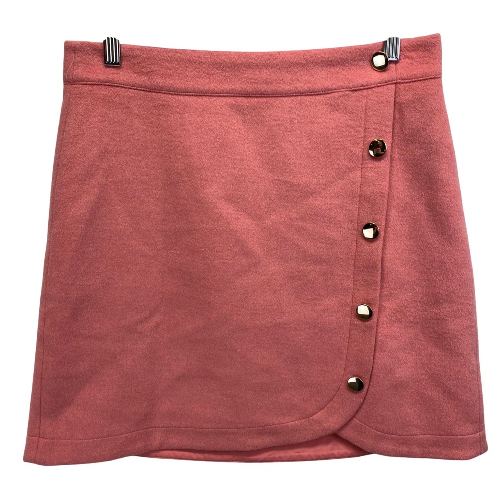 LOFT Coral Pink Wool Blend Wrap Button Mini Skirt Size 6 lined